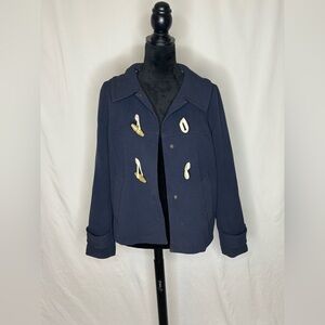 GAP Women's Dark Blue Pea Coat with Unique Toggle Closures